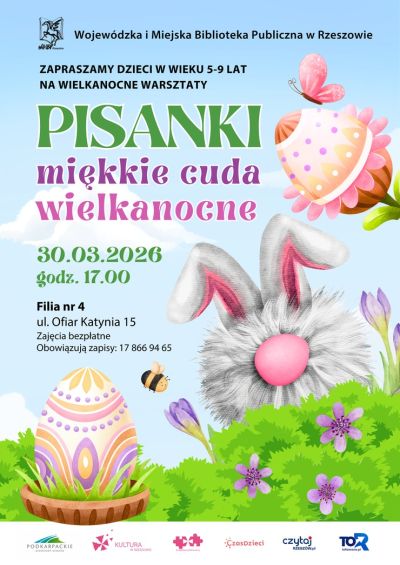 Grafika promująca spotkanie dla dzieci Pisanki miękkie cuda wielkanocne